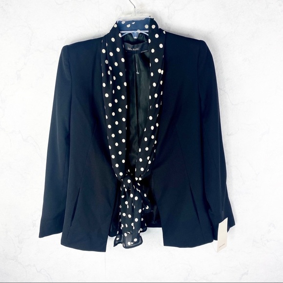[Zara] Classy Black Polka Dot Scarf Blazer - Picture 2 of 11